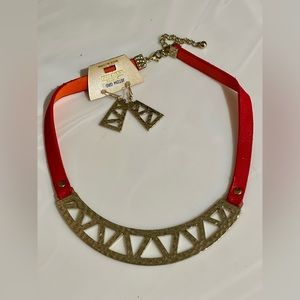NEW Lot x 2 red with gold hardware necklace with earrings